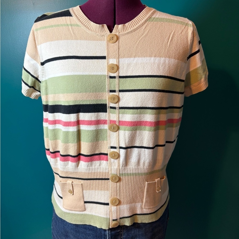 Emma James Beige Pink Cream and Green Knit Top